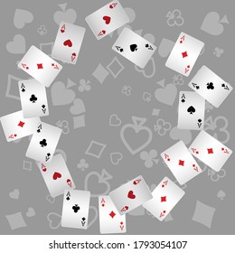 Casino Playing Cards are falling down. Playing Cards rain. Pattern for ads of parties, events in Vegas.