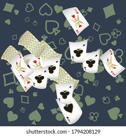 Casino Playing Cards are falling down. Playing Cards rain. Pattern for ads of parties, events in Vegas.