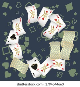 Casino Playing Cards are falling down. Playing Cards rain. Pattern for ads of parties, events in Vegas.