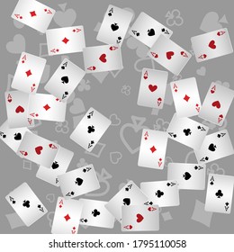 Casino Spielkarten fallen ab. Kartenspielen regnen. Muster für Werbung für Partys, Events in Vegas.