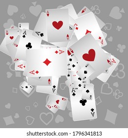 Casino Playing Cards are falling down. Playing Cards rain. Pattern for ads of parties, events in Vegas.