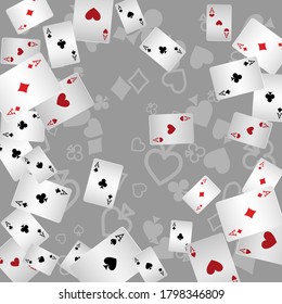 Casino Playing Cards are falling down. Playing Cards rain. Pattern for ads of parties, events in Vegas.