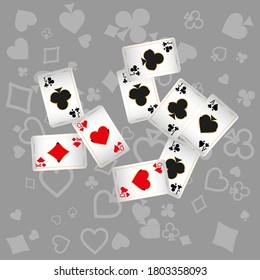 Casino Playing Cards are falling down. Playing Cards rain. Pattern for ads of parties, events in Vegas.