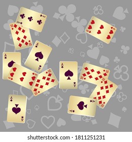 Casino Playing Cards are falling down. Playing Cards rain. Pattern for ads of parties, events in Vegas. Vector illustration in vintage style.
