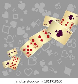 Casino Playing Cards are falling down. Playing Cards rain. Pattern for ads of parties, events in Vegas. Vector illustration in vintage style.