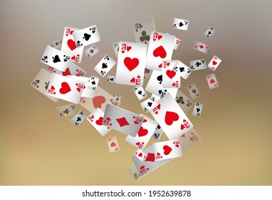 Casino Playing Cards are falling down. Playing Cards rain. Pattern for ads of parties, events in Vegas.