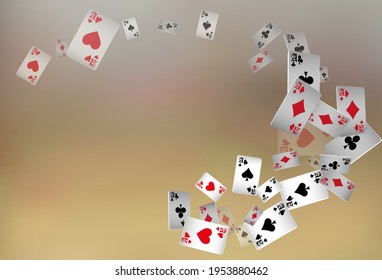Casino Playing Cards are falling down. Playing Cards rain. Pattern for ads of parties, events in Vegas.