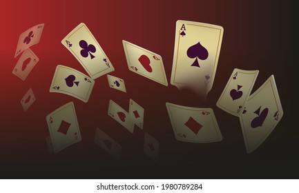 Casino Spielkarten fallen ab. Kartenspielen regnen. Muster für Werbung für Partys, Events in Vegas. Vektorgrafik im Vintage-Stil.
