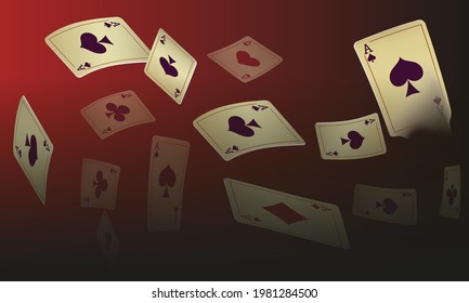 Las tarjetas de juego del Casino se están cayendo. Llueven las tarjetas de juego. Patrón para anuncios de fiestas, eventos en Las Vegas. Ilustración vectorial en estilo vintage.