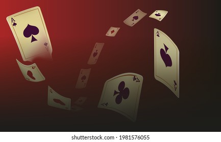 Casino Playing Cards are falling down. Playing Cards rain. Pattern for ads of parties, events in Vegas. Vector illustration in vintage style.