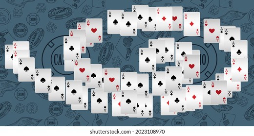 Casino Playing Cards are falling down. Playing Cards rain. Pattern for ads of parties, events in Vegas. Vector illustration 