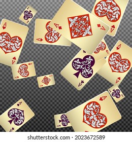 Casino Playing Cards are falling down. Playing Cards rain. Pattern for ads of parties, events in Vegas. Vector illustration in vintage style.