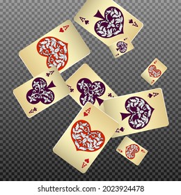 Casino Playing Cards are falling down. Playing Cards rain. Pattern for ads of parties, events in Vegas. Vector illustration in vintage style.