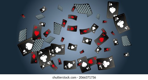 Casino Playing Cards are falling down. Playing Cards rain. Pattern for ads of parties, events in Vegas.