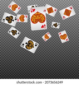 .Casino Playing Cards are falling down. Playing Cards rain. Pattern for ads of parties, events in Vegas. Vector illustration in vintage style.