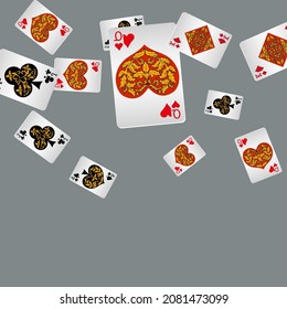 Casino Spielkarten fallen ab. Kartenspielen regnen. Muster für Werbung für Partys, Events in Vegas.