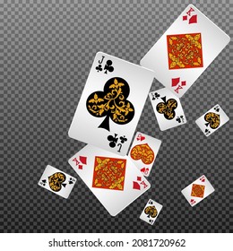 Las tarjetas de juego del Casino se están cayendo. Llueven las tarjetas de juego. Patrón para anuncios de fiestas, eventos en Las Vegas.