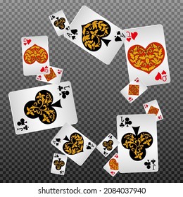 Casino Playing Cards are falling down. Playing Cards rain. Pattern for ads of parties, events in Vegas.