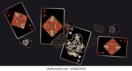 Casino Playing Cards are falling down. Playing Cards rain. Pattern for ads of parties, events in Vegas. Vector illustration in vintage style.