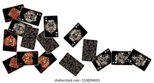 Casino Playing Cards are falling down. Playing Cards rain. Pattern for ads of parties, events in Vegas. Vector illustration in vintage style.