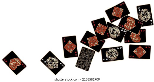 Casino Spielkarten fallen ab. Kartenspielen regnen. Muster für Werbung für Partys, Events in Vegas. Vektorgrafik im Vintage-Stil.