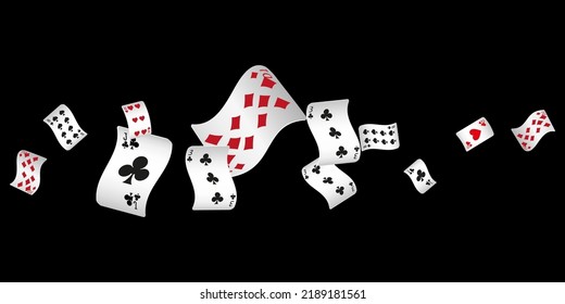 Casino Playing Cards are falling down. Playing Cards rain. Pattern for ads of parties, events in Vegas. Vector illustration
