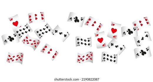 Casino Playing Cards are falling down. Playing Cards rain. Pattern for ads of parties, events in Vegas. Vector illustration