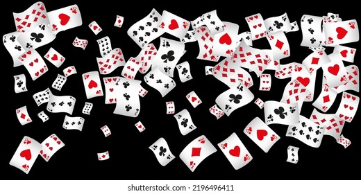 Casino Playing Cards are falling down. Playing Cards rain. Pattern for ads of parties, events in Vegas.