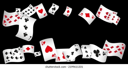 Casino Playing Cards are falling down. Playing Cards rain. Pattern for ads of parties, events in Vegas.