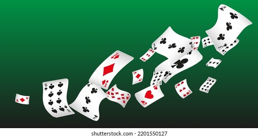 Casino Playing Cards are falling down. Playing Cards rain. Pattern for ads of parties, events in Vegas. Vector illustration