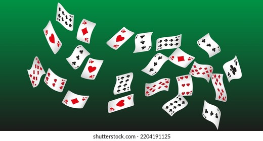 Casino Playing Cards are falling down. Playing Cards rain. Pattern for ads of parties, events in Vegas. Vector illustration