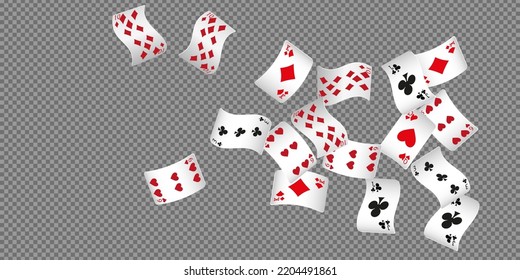 Casino Playing Cards are falling down. Playing Cards rain. Pattern for ads of parties, events in Vegas. Vector illustration
