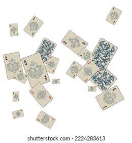 Casino Playing Cards are falling down. Playing Cards rain. Pattern for ads of parties, events in Vegas. Vector illustration in vintage style.