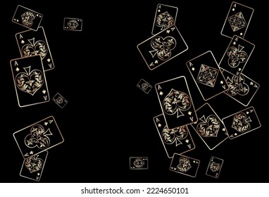Casino Spielkarten fallen ab. Kartenspielen regnen. Muster für Werbung für Partys, Events in Vegas. Vektorgrafik im Vintage-Stil.