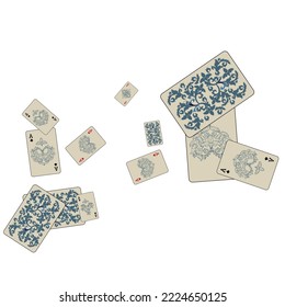 Casino Playing Cards are falling down. Playing Cards rain. Pattern for ads of parties, events in Vegas. Vector illustration in vintage style.