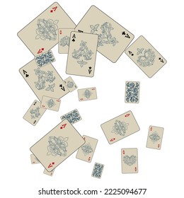 Casino Playing Cards are falling down. Playing Cards rain. Pattern for ads of parties, events in Vegas. Vector illustration in vintage style.