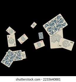 Casino Playing Cards are falling down. Playing Cards rain. Pattern for ads of parties, events in Vegas. Vector illustration in vintage style.
