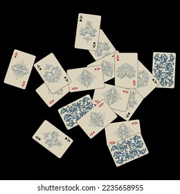 Casino Playing Cards are falling down. Playing Cards rain. Pattern for ads of parties, events in Vegas. Vector illustration in vintage style.
