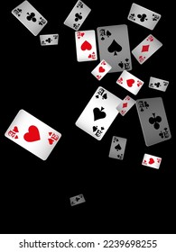 Casino Playing Cards are falling down. Playing Cards rain. Pattern for ads of parties, events in Vegas.