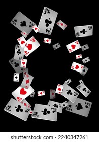 Casino Playing Cards are falling down. Playing Cards rain. Pattern for ads of parties, events in Vegas.