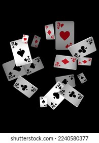 Casino Playing Cards are falling down. Playing Cards rain. Pattern for ads of parties, events in Vegas.