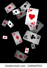 Casino Spielkarten fallen ab. Kartenspielen regnen. Muster für Werbung für Partys, Events in Vegas.