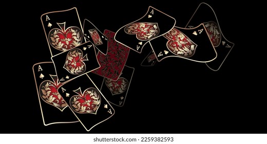 Casino Playing Cards are falling down. Playing Cards rain. Pattern for ads of parties, events in Vegas. Vector illustration in vintage style.
