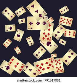 Casino. Playing Cards are falling down. Playing Cards rain. Vector illustration in vintage style.