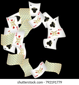 Casino Playing Cards are falling down. Playing Cards rain. Vector illustration