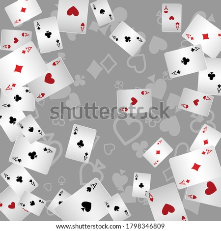 Casino Playing Cards are falling down. Playing Cards rain. Pattern for ads of parties, events in Vegas.