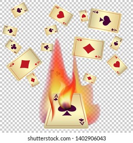 Casino Playing Cards and Fire. Pattern for ads of parties, events in Vegas. Vector illustration in vintage style.