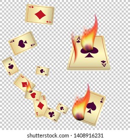 Casino Playing Cards and Fire. Pattern for ads of parties, events in Vegas. Vector illustration in vintage style.