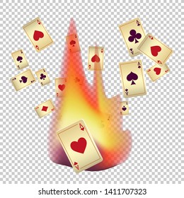 Casino Playing Cards and Fire. Pattern for ads of parties, events in Vegas. Vector illustration in vintage style.