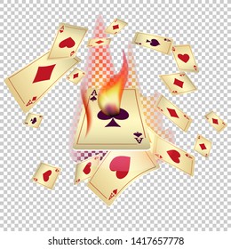 Casino Playing Cards and Fire. Pattern for ads of parties, events in Vegas. Vector illustration in vintage style.